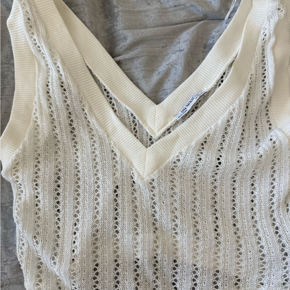 Zara Cream Knit V-Neck Tank Top